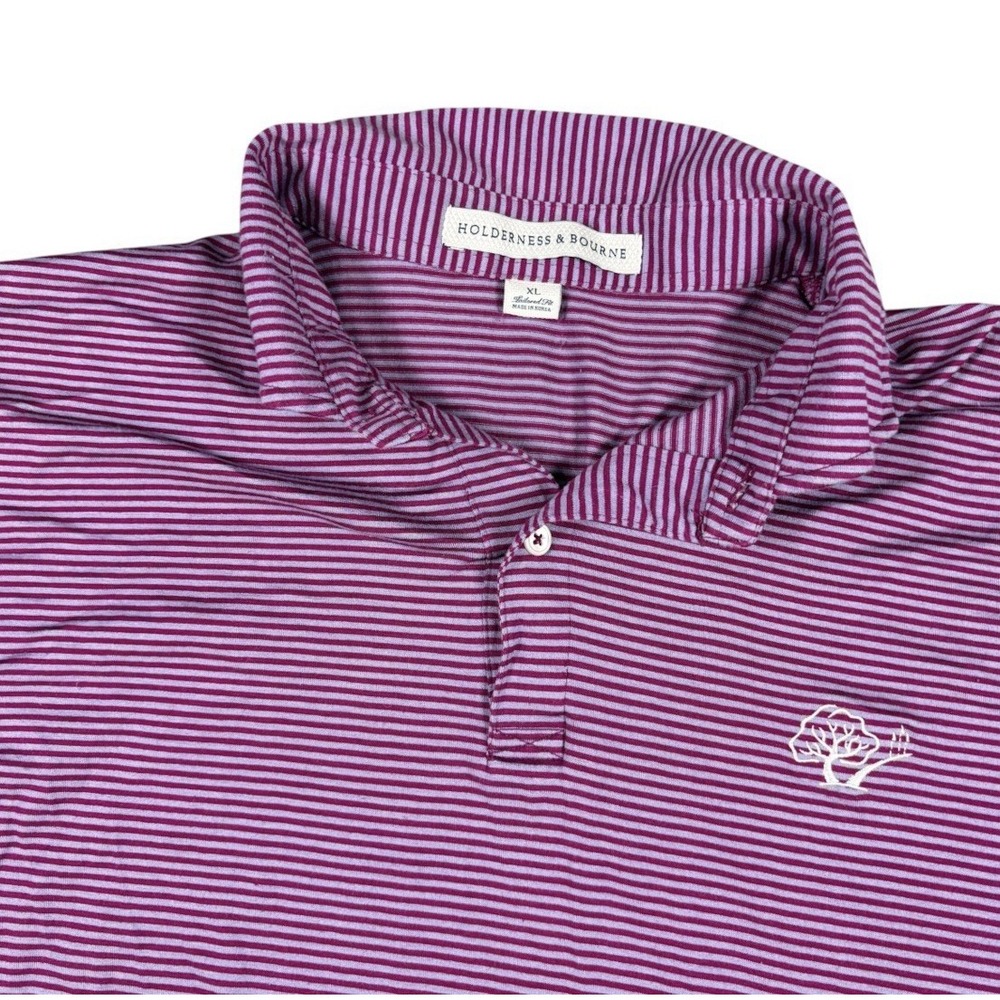 Holderness & Bourne Polo Shirt Mens XL Purple Stripes Tailored Fit Golf